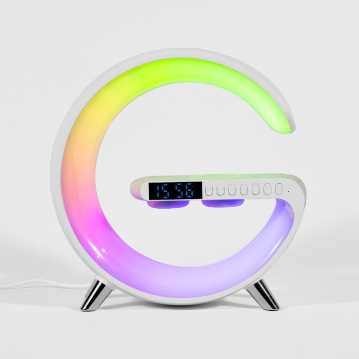 Smart G-Shaped LED Lamp: Bluetooth Speaker & Wireless Charger for Home Decor