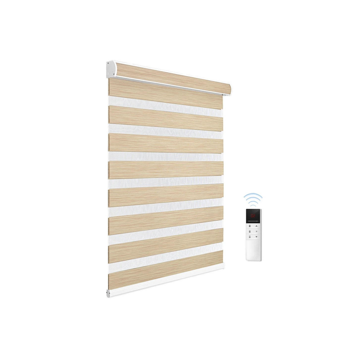 Home Alexa Smart Motorized Zebra Blinds – Semi-Blackout Woodgrain Roller Shades for Modern Window Decor