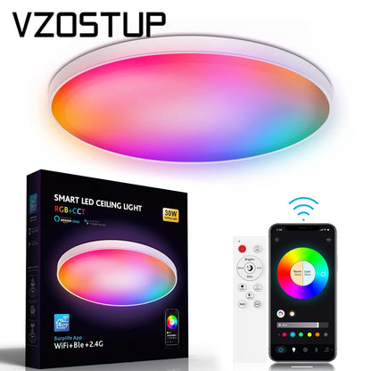 Smart RGBWW LED Ceiling Lamp with WiFi & Magic Home App – Voice-Controlled Panel Light for Bedroom & Living Room, Works with Alexa & Google Home