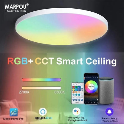 MARPOU 24W Smart RGB LED Ceiling Lamp - WiFi & Voice Control with Alexa, Perfect for Living Room & Bedroom Decoration