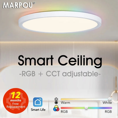 MARPOU Tuya LED Ceiling Lamp - Modern RGB Smart Light with Voice Control | Works with Alexa & Google for Bedroom & Living Room