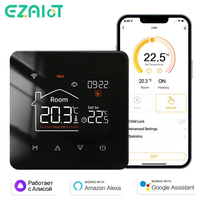 Tuya Smart Home Thermostat for Water & Electric Floor Heating – WiFi Temperature Control, Remote, Google & Alexa Compatible