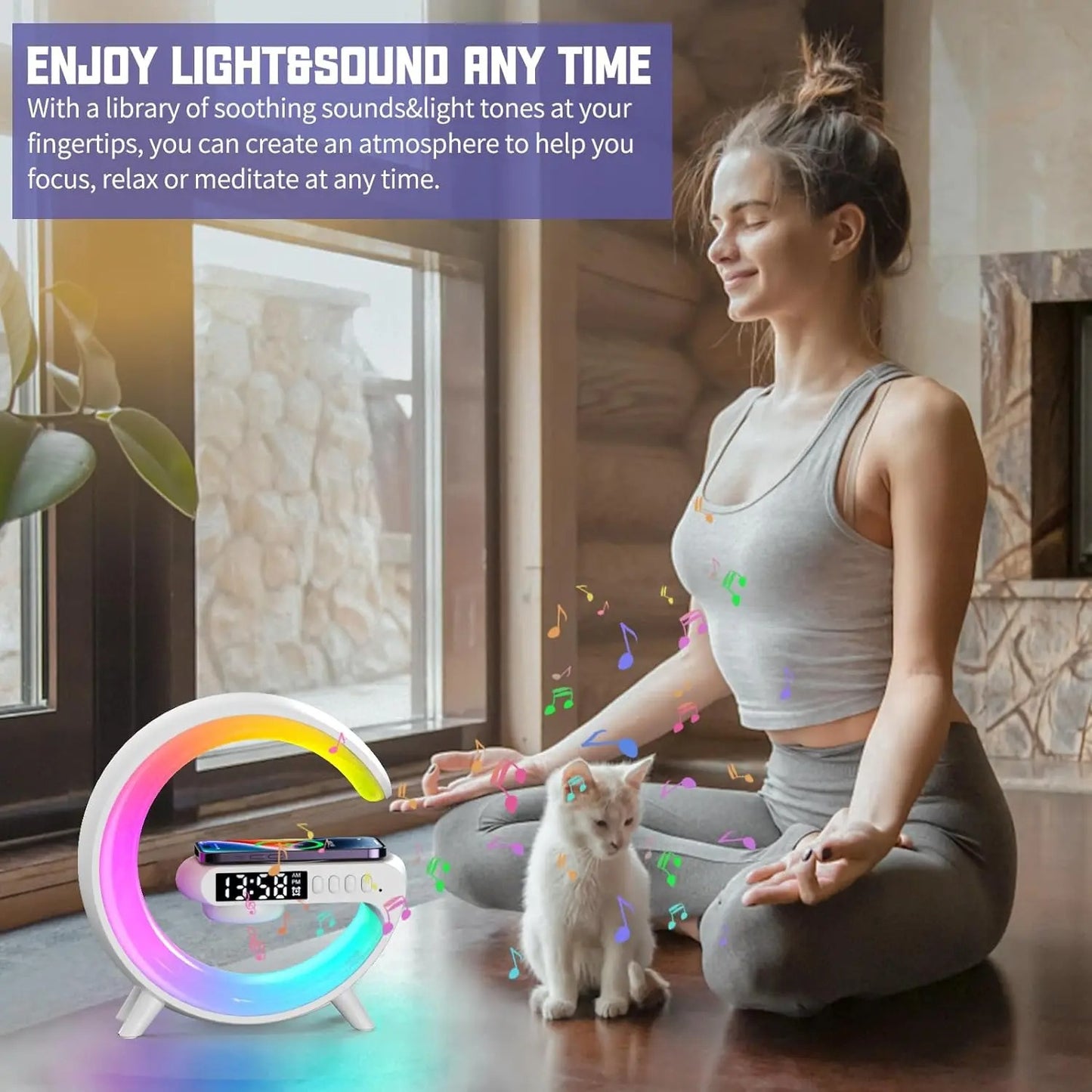 Smart G-Shaped LED Lamp: Bluetooth Speaker & Wireless Charger for Home Decor