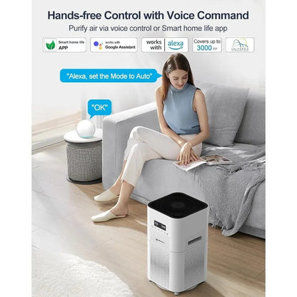 Smart WiFi Air Purifier for Large Rooms – Up to 3000 Sq Ft, APP & Alexa Control, H13 True HEPA Filter, Air Cleaner