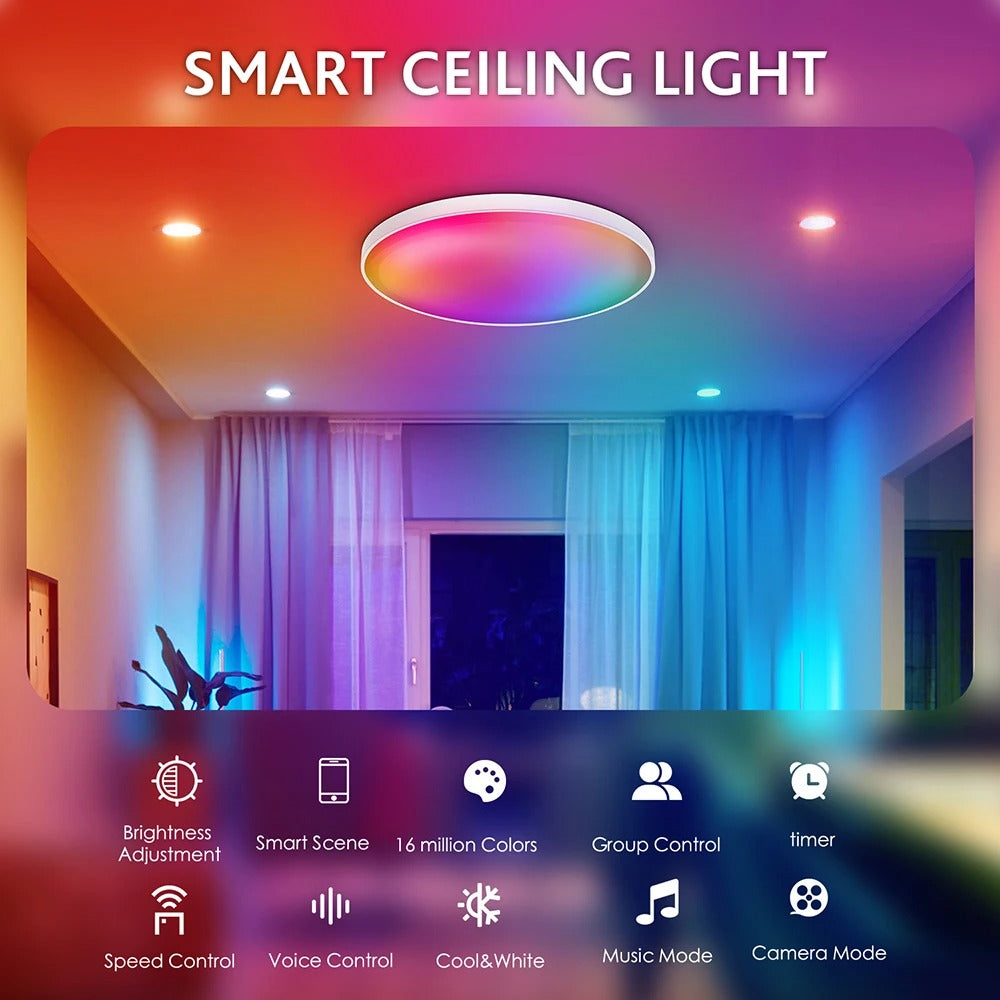 Smart RGBWW LED Ceiling Lamp with WiFi & Magic Home App – Voice-Controlled Panel Light for Bedroom & Living Room, Works with Alexa & Google Home