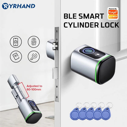 Euro Tuya Smart Fingerprint Electronic Lock with Cylinder – BLE App Control, Key Unlock, Remote Access