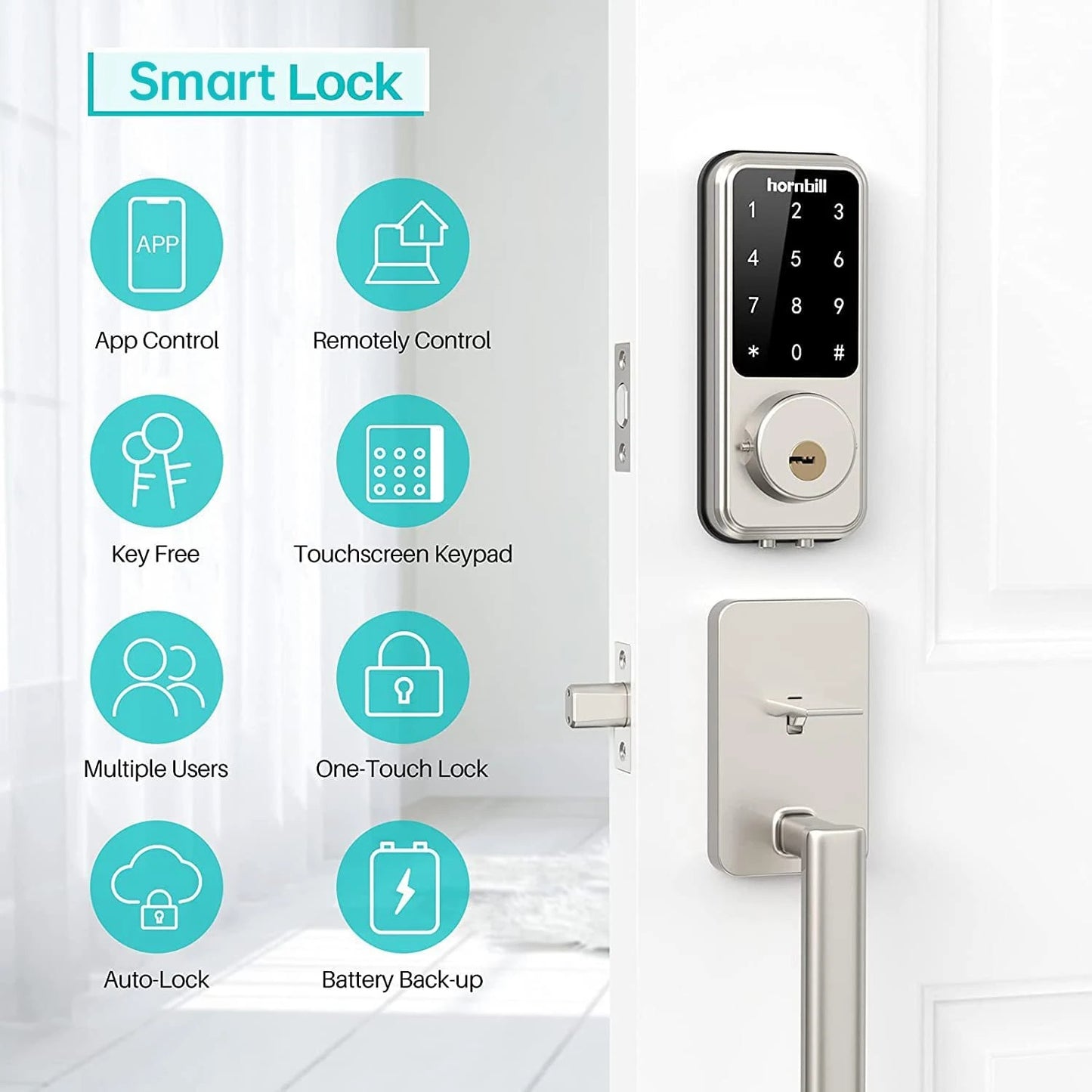 Hornbill WiFi Smart Deadbolt Door Lock with Keypad & App Control – Auto-Lock, Keyless Entry for Home & Office