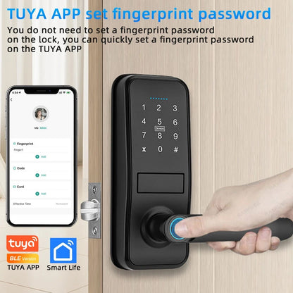 RAYKUBE Smart Fingerprint Door Lock - Biometric Electronic Lock with Tuya App, Fingerprint/Password/Card Unlock