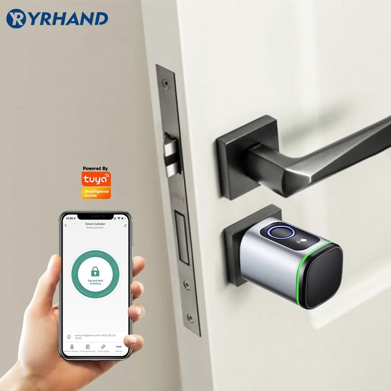 Euro Tuya Smart Fingerprint Electronic Lock with Cylinder – BLE App Control, Key Unlock, Remote Access