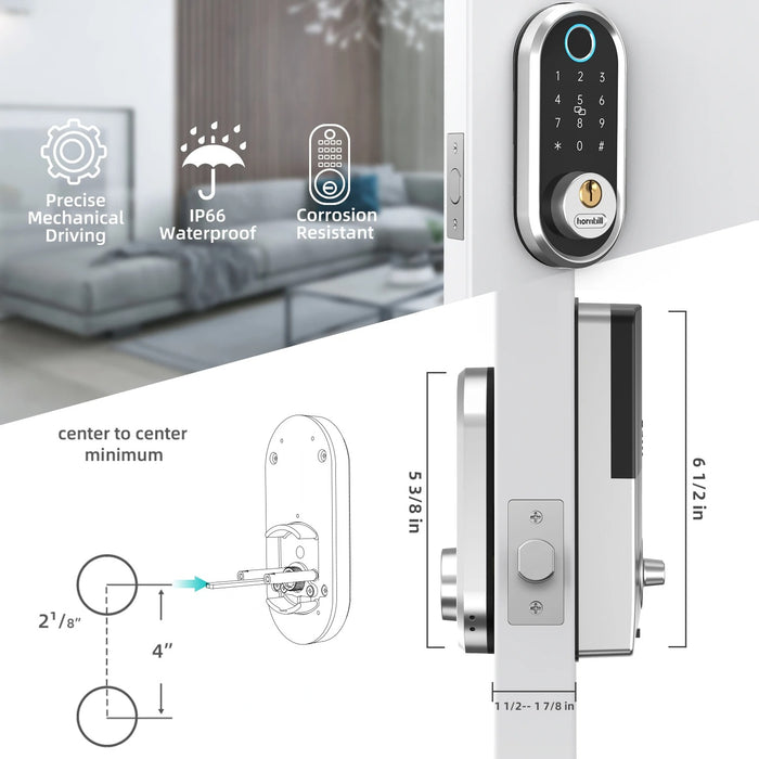 Hornbill Smart Fingerprint Door Lock - Keyless Entry, Digital Deadbolt, IC Card, Keypad, Auto-Lock, with Knob Set for Home Security