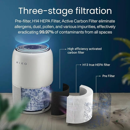 MIKO Smart Air Purifier for Home – HEPA 3-in-1 Filter, WiFi-Enabled, Eliminates Allergies, Pet Hair, and Odors, Covers Up to 1200 sq ft