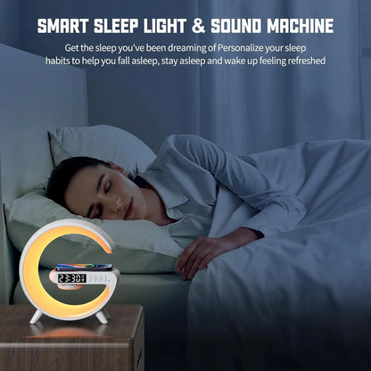 Smart G-Shaped LED Lamp: Bluetooth Speaker & Wireless Charger for Home Decor