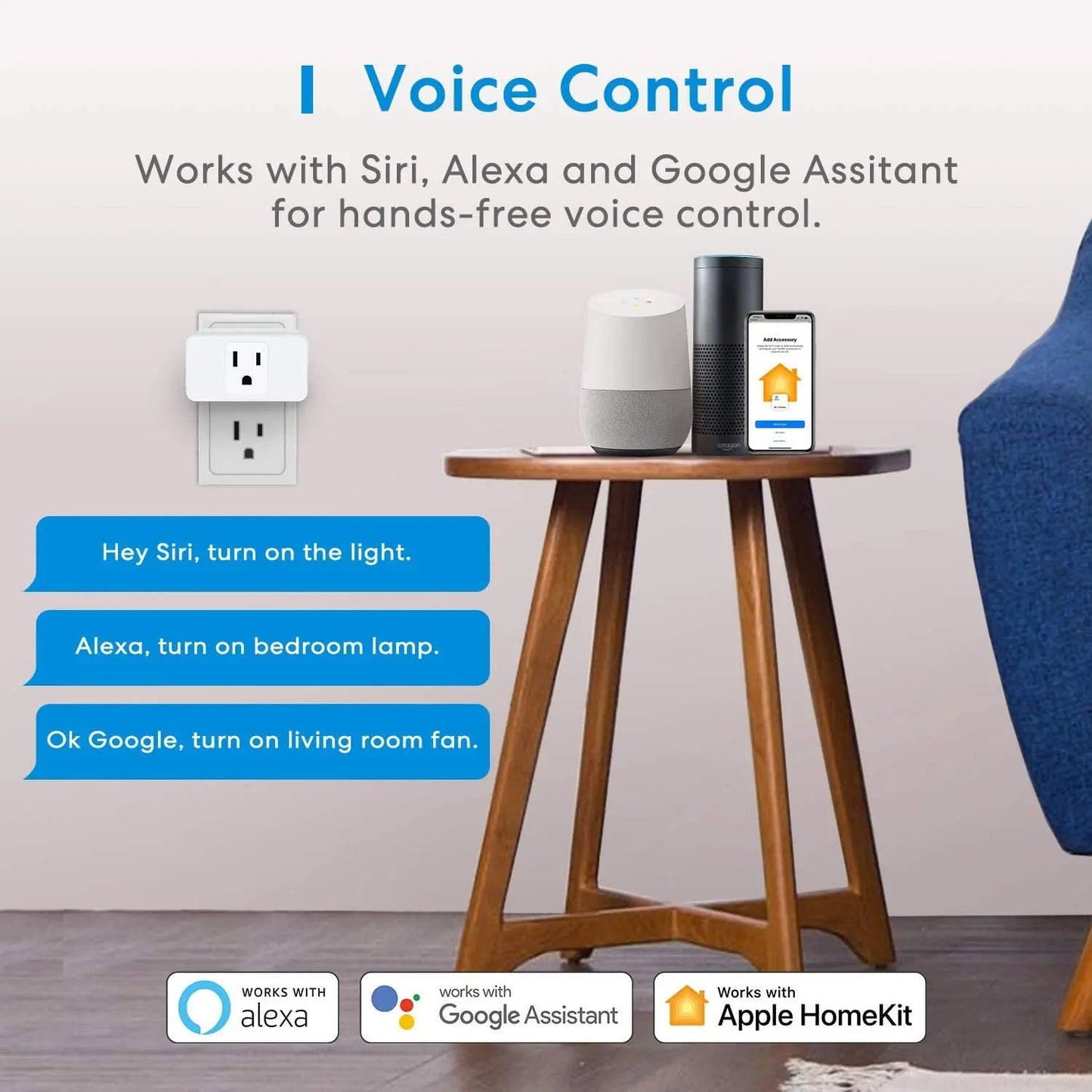 Meross Smart Plug Mini - HomeKit, WiFi, Alexa, Google Assistant, Remote & Voice Control