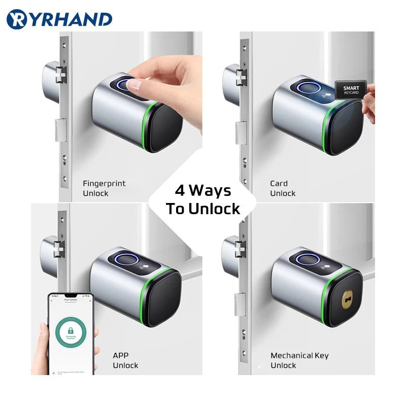 Euro Tuya Smart Fingerprint Electronic Lock with Cylinder – BLE App Control, Key Unlock, Remote Access