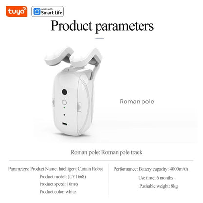 Tuya Bluetooth Smart Curtain Robot – APP Control for Roman Rod Track