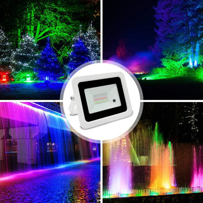 LED RGB Flood Light - 20W/30W/50W/100W Outdoor Spotlight | IP68 Waterproof Reflector | 110V/220V Garden Projector Lamp