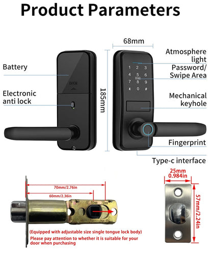 RAYKUBE Smart Fingerprint Door Lock - Biometric Electronic Lock with Tuya App, Fingerprint/Password/Card Unlock