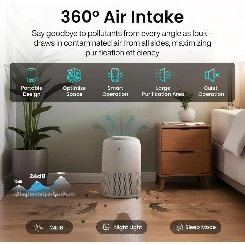 MIKO Smart Air Purifier for Home – HEPA 3-in-1 Filter, WiFi-Enabled, Eliminates Allergies, Pet Hair, and Odors, Covers Up to 1200 sq ft