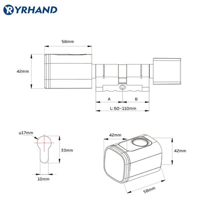 Euro Tuya Smart Fingerprint Electronic Lock with Cylinder – BLE App Control, Key Unlock, Remote Access