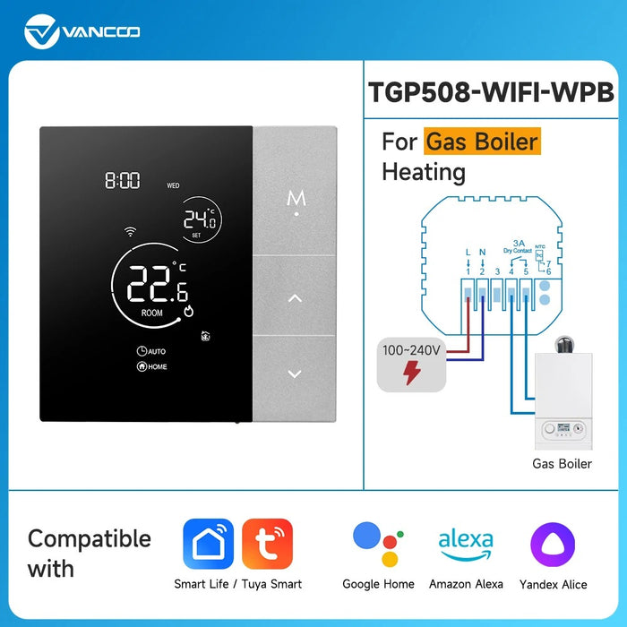 WiFi Thermostat Tuya Smart Home – Temperature Controller for Boiler, Electric & Underfloor Heating, Works with Alexa & Google