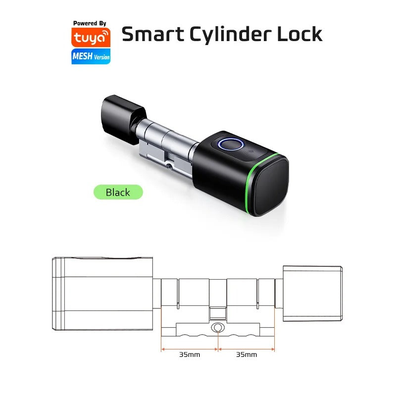 Euro Tuya Smart Fingerprint Electronic Lock with Cylinder – BLE App Control, Key Unlock, Remote Access