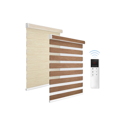 Home Alexa Smart Motorized Zebra Blinds – Semi-Blackout Woodgrain Roller Shades for Modern Window Decor