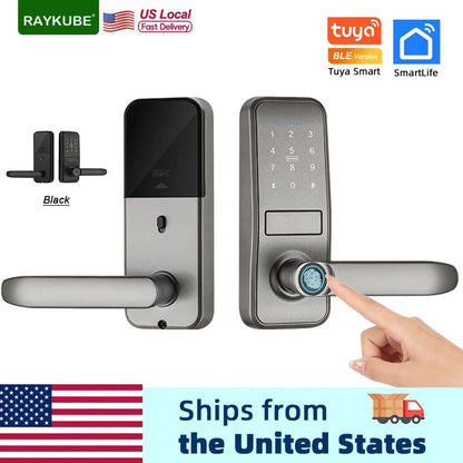 RAYKUBE Smart Fingerprint Door Lock - Biometric Electronic Lock with Tuya App, Fingerprint/Password/Card Unlock