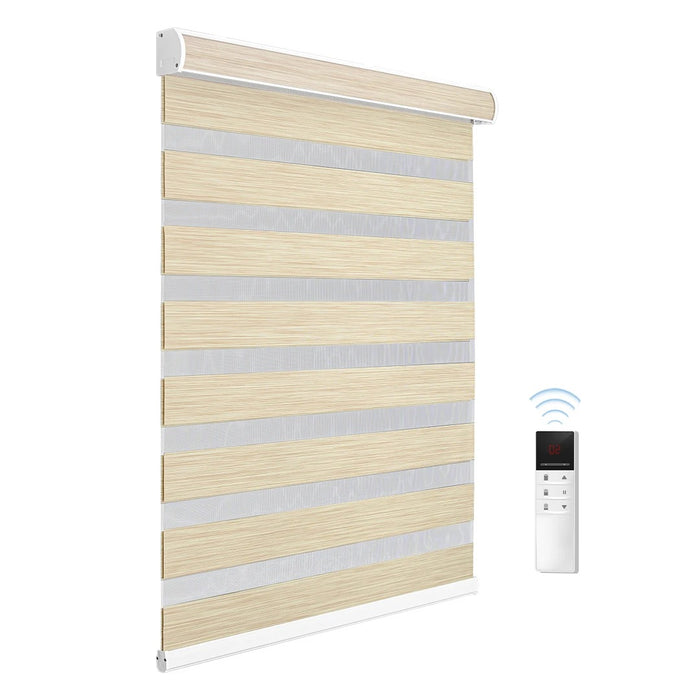 Home Alexa Smart Motorized Zebra Blinds – Semi-Blackout Woodgrain Roller Shades for Modern Window Decor