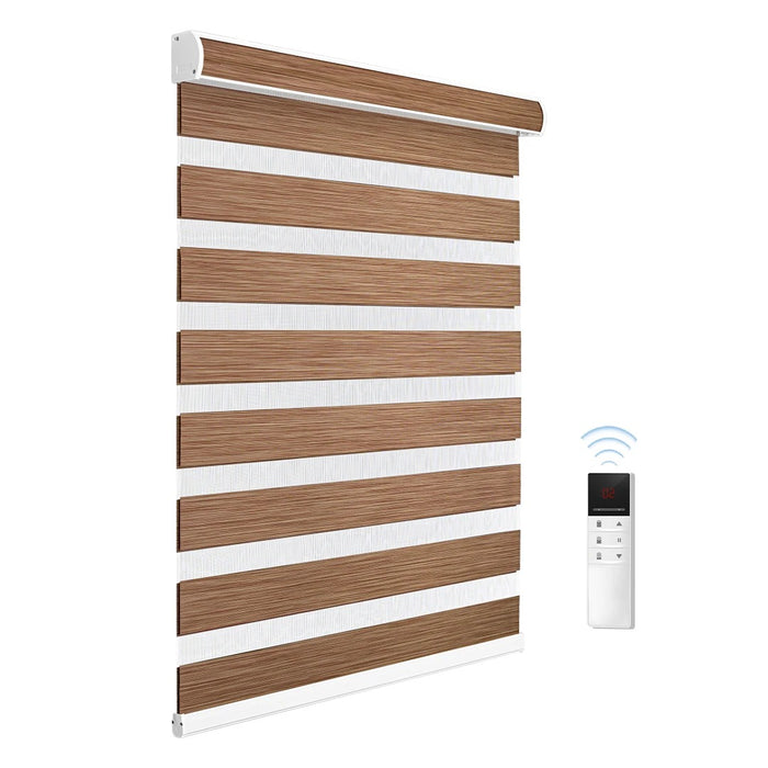 Home Alexa Smart Motorized Zebra Blinds – Semi-Blackout Woodgrain Roller Shades for Modern Window Decor