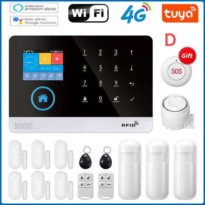 4G WiFi Alarm System - Tuya Smart Life APP | Smart Home Security Kit with PIR and Door Sensors