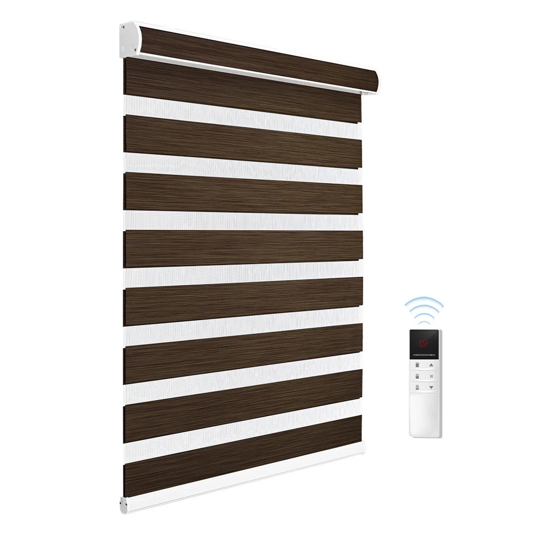 Home Alexa Smart Motorized Zebra Blinds – Semi-Blackout Woodgrain Roller Shades for Modern Window Decor