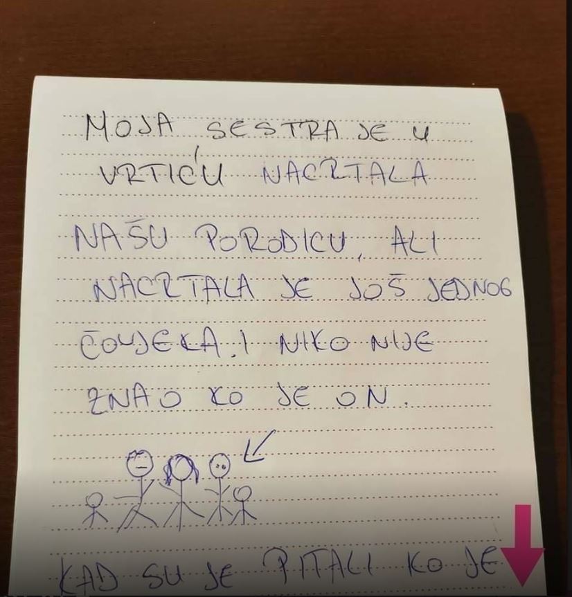 MOJA SESTRA JE U VRTIĆU NACRTALA NAŠU PORODICU, Ali Nacrtala Je I NEPOZNATOG ČOVJEKA: Kad Je Teta Pitala Ko Je On, SESTRA JE REKLA… - featured image