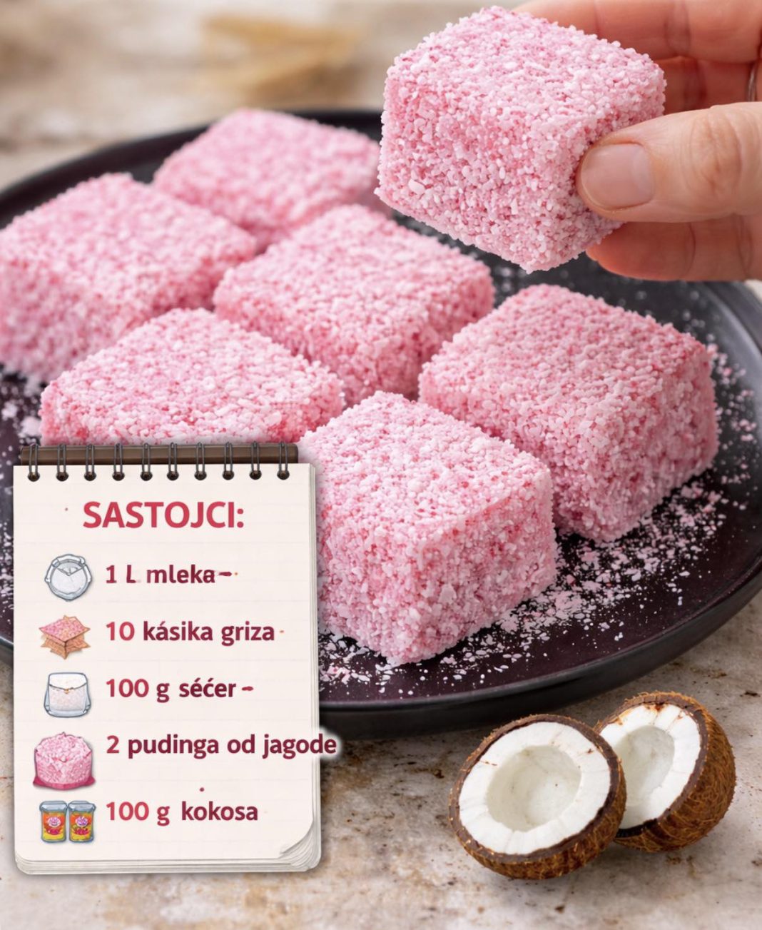 Osvježavajući griz kolač sa pudingom od jagode – bez pečenja - featured image