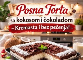 Posna torta sa kokosom i čokoladom, kremasta i bez pečenja Posna torta sa kokosom i čokoladom, kremasta i bez pečenja - featured image