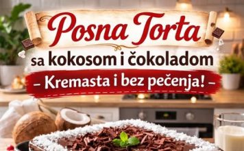 Posna torta sa kokosom i čokoladom, kremasta i bez pečenja Posna torta sa kokosom i čokoladom, kremasta i bez pečenja - featured image