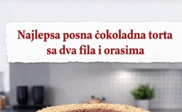 Najljepsa posna čokoladna torta sa dva fila i orasima Najljepsa posna čokoladna torta sa dva fila i orasima - featured image