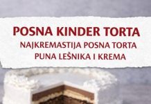POSNA KINDER TORTA, najkremastija posna torta puna lešnika i krema… POSNA KINDER TORTA, najkremastija posna torta puna lešnika i krema… - featured image