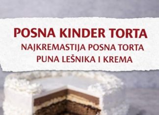 POSNA KINDER TORTA, najkremastija posna torta puna lešnika i krema… POSNA KINDER TORTA, najkremastija posna torta puna lešnika i krema… - featured image