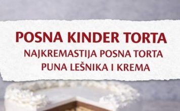 POSNA KINDER TORTA, najkremastija posna torta puna lešnika i krema… POSNA KINDER TORTA, najkremastija posna torta puna lešnika i krema… - featured image