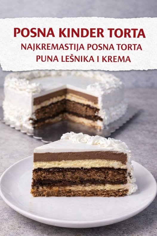 POSNA KINDER TORTA, najkremastija posna torta puna lešnika i krema… - featured image