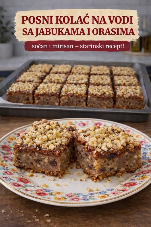 Posni kolač na vodi sa jabukama i orasima , sočan i mirisan, starinski recept! - featured image