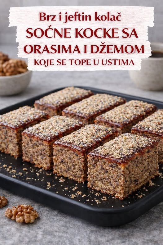 Brz i jeftin kolač. Sočne kocke sa orasima i dzemom… - featured image