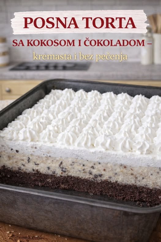 Posna torta sa kokosom i čokoladom. Kremasta i bez pečenja, pravi se za čas! - featured image Posna torta sa kokosom i čokoladom. Kremasta i bez pečenja, pravi se za čas! - featured image