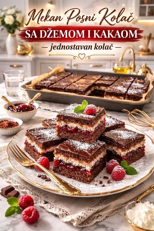 Mekan posni kolač sa džemom i kakaom Jednostavan, sočan i siguran uspeh - featured image Mekan posni kolač sa džemom i kakaom Jednostavan, sočan i siguran uspeh - featured image