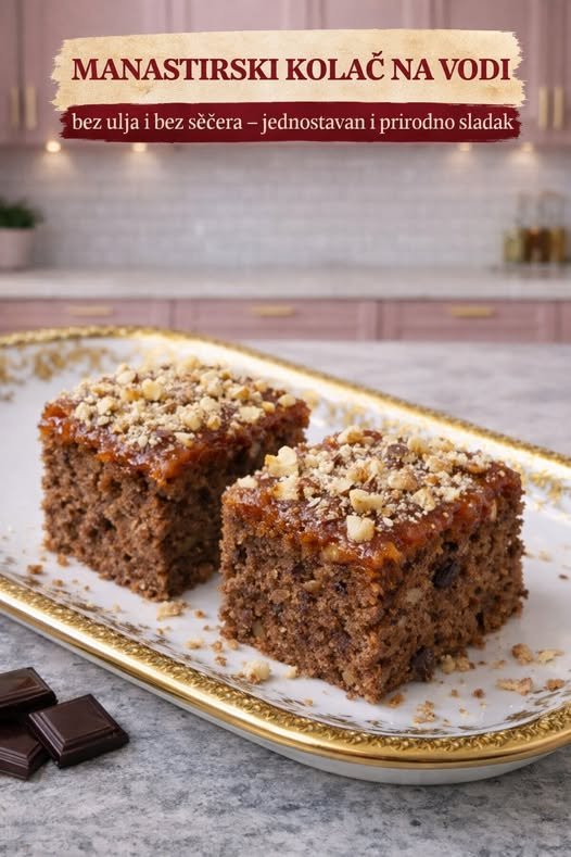 Manastirski kolač na vodi, bez ulja i bez belog šećera, jednostavan i prirodno sladak - featured image Manastirski kolač na vodi, bez ulja i bez belog šećera, jednostavan i prirodno sladak - featured image