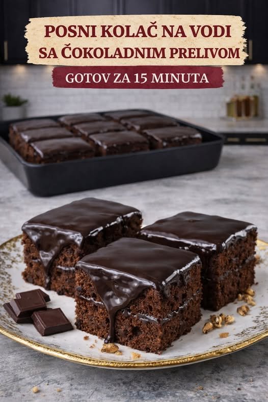 Posni kolač na vodi sa čokoladnim prelivom…Gotov za 15 minuta pripreme - featured image Posni kolač na vodi sa čokoladnim prelivom…Gotov za 15 minuta pripreme - featured image