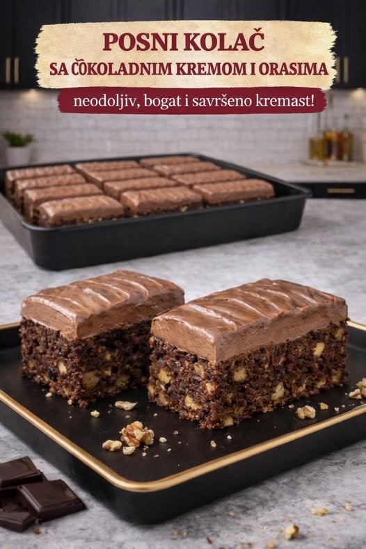 Posni kolač sa čokoladnim kremom i orasima, neodoljiv, bogat i savršeno kremast - featured image Posni kolač sa čokoladnim kremom i orasima, neodoljiv, bogat i savršeno kremast - featured image