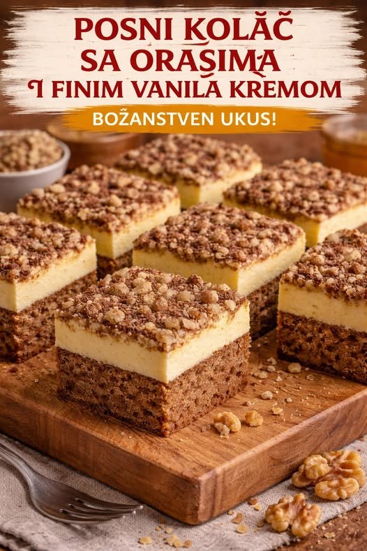 POSNI KOLAČ SA ORASIMA I FINIM VANILA KREMOM, božanstven ukus! - featured image