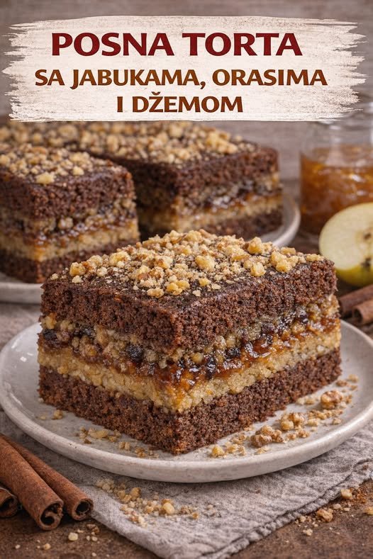 Posna torta sa jabukama, orasima i džemom – recept - featured image