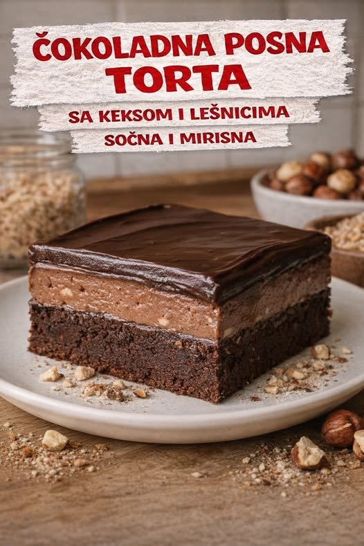 ČOKOLADNA POSNA TORTA sa keksom i lešnicima, sočna i mirisna… - featured image